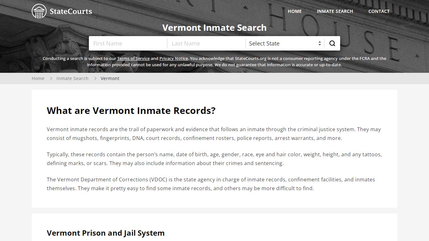 Vermont Inmate Search, Prison and Jail Information ...