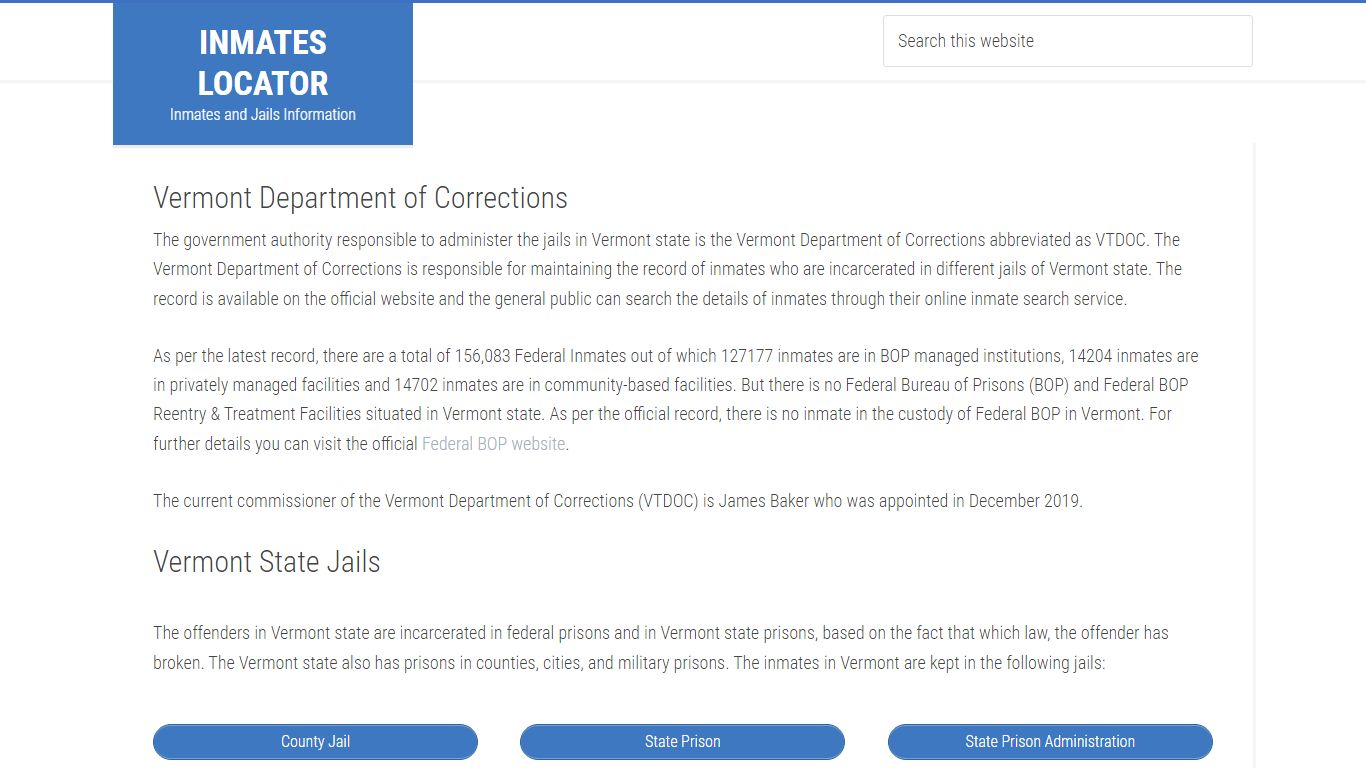 Vermont Department of Corrections - Inmates Locator